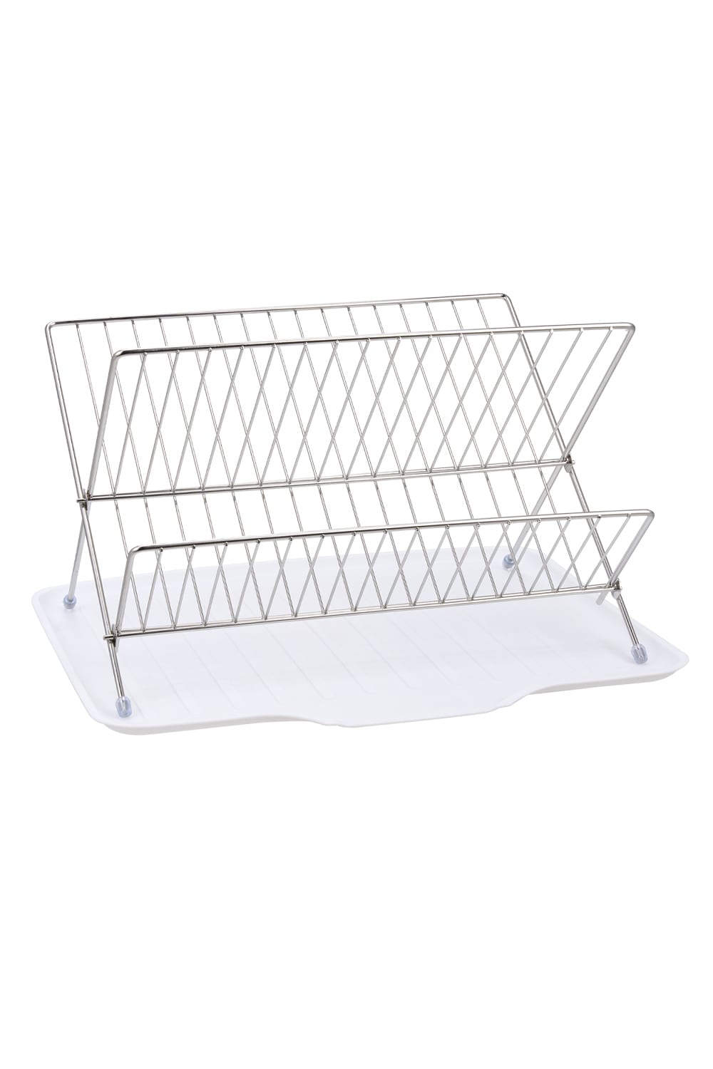 Living and 2-Tier Foldable Countertop Dish Drying Rack with Drip Tray | Silver