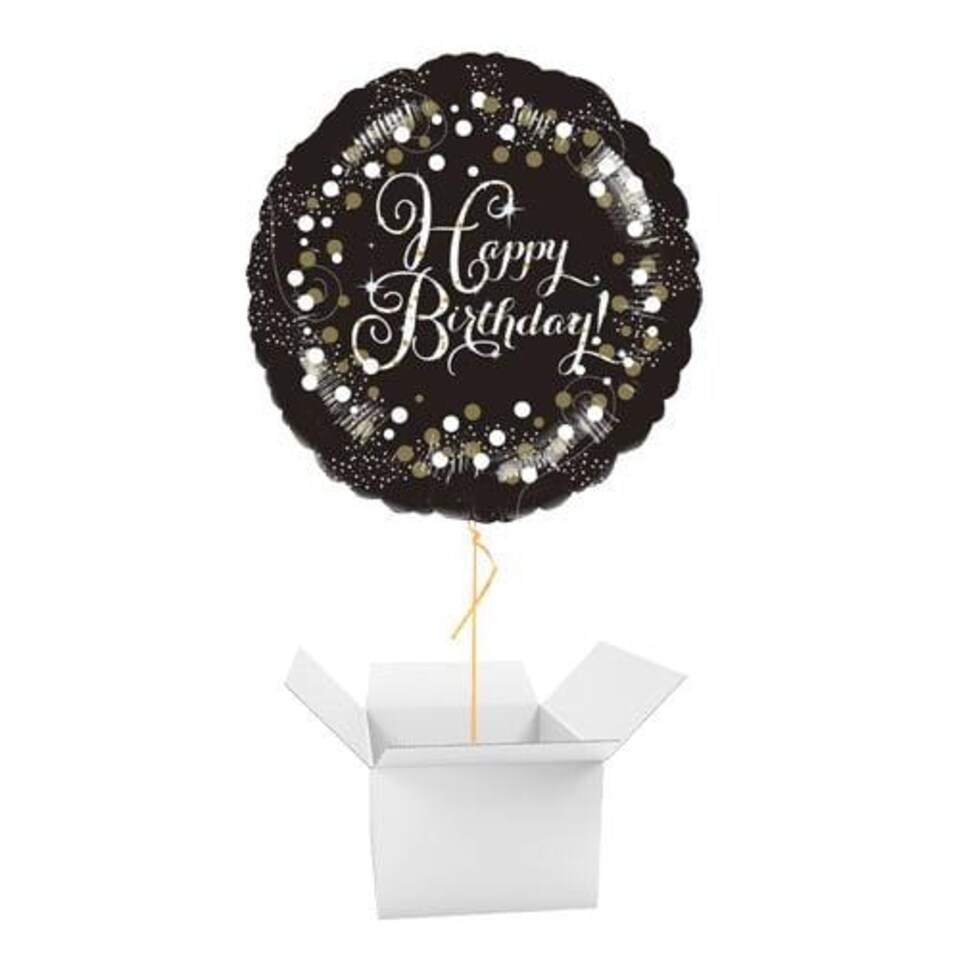 Gold Sparkling Happy Birthday Round Foil Helium Balloon - Inflated Balloon in a Box Gold