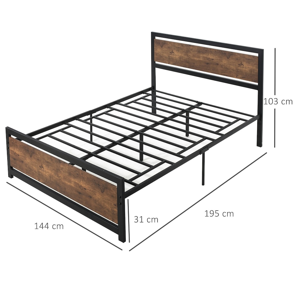 image 1 of HOMCOM Double Size Metal Bed Frame w/ Headboard & Footboard, 144x195x103cm