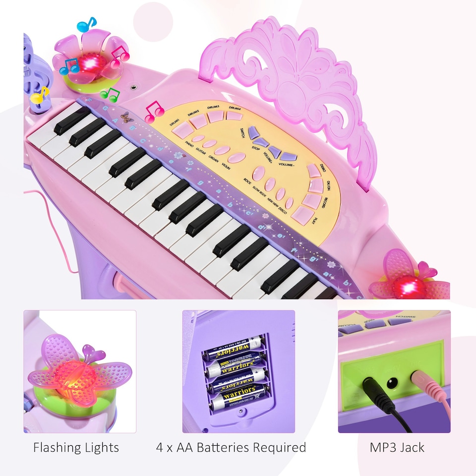 image 1 of HOMCOM Mini Battery Organ Piano Microphone Stool 32 Key Keyboard Kids Toy