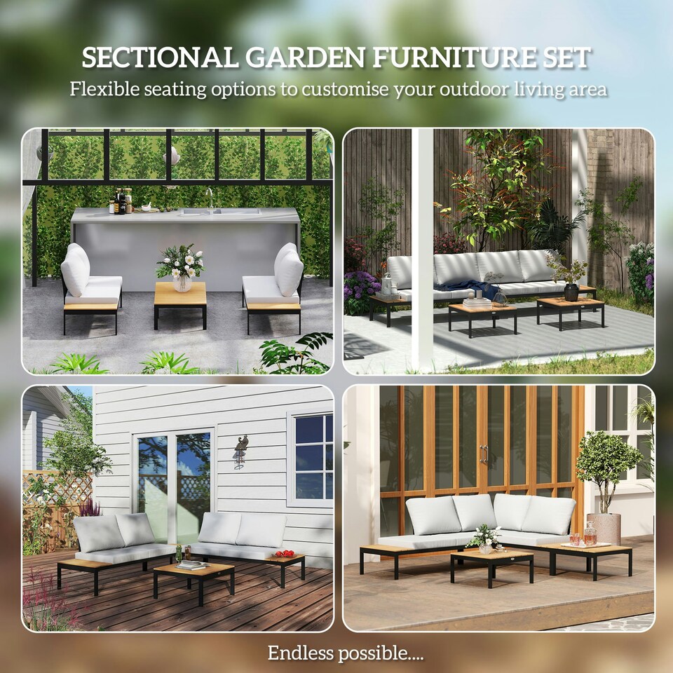 image 1 of Outsunny 4 Seater Garden Corner Sofa Set with Removable Thick Cushions Brown | Teak