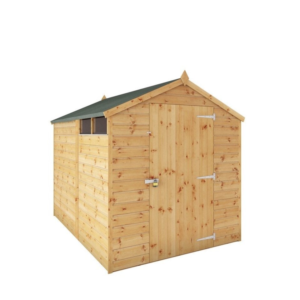 image 1 of 8 x 6 Feet Shiplap Security Apex Shed - Timber - L240.8 x W189.2 x H198.9 cm - Brown Brown