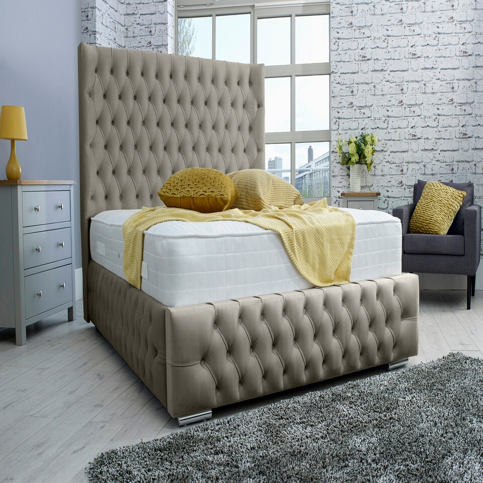 Dino Plush Double Bed Frame - Grey