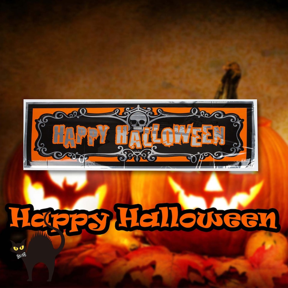 image 1 of PMS Happy Halloween Banner 3ft Decoration - Trick or Treat Party Sign