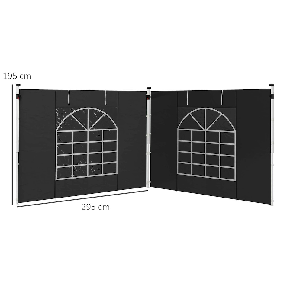 image 1 of Outsunny 3x3(m) or 3x6m Pop Up Gazebo Side Panels Replacement, 2 Pack, Black