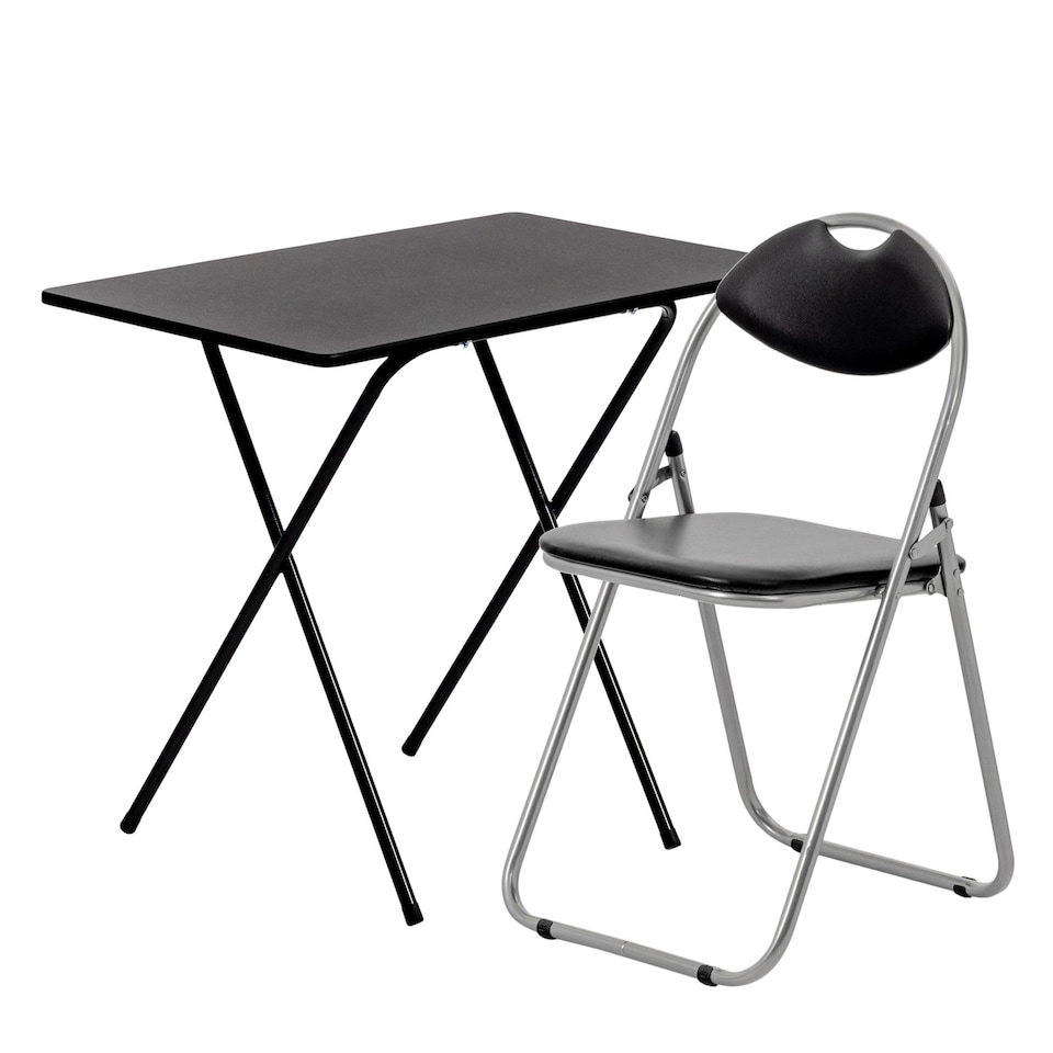 image 1 of Harbour Housewares Wooden Folding Desk & Chair Set - Black/Black | Black | Black/Black