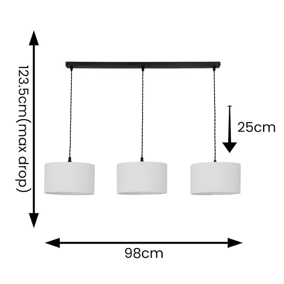 image 1 of ValueLights Reni Grey Drum Shade 3 Drop Bar Matte Black Diner Ceiling Light with LED Bulbs Black