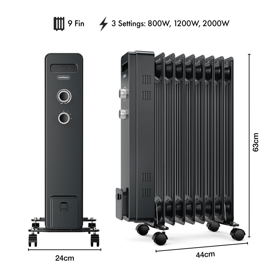 image 1 of VonHaus Oil Filled Radiator 9 Fin Portable Electric Heater