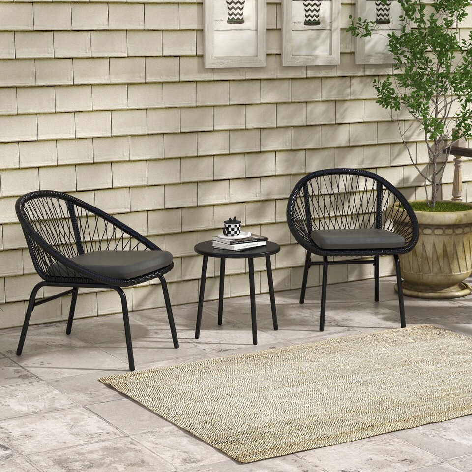 image 1 of Outsunny 3 Piece Garden Furniture Set, Bistro Set w/ 2 Chairs & 1 Coffee Table
