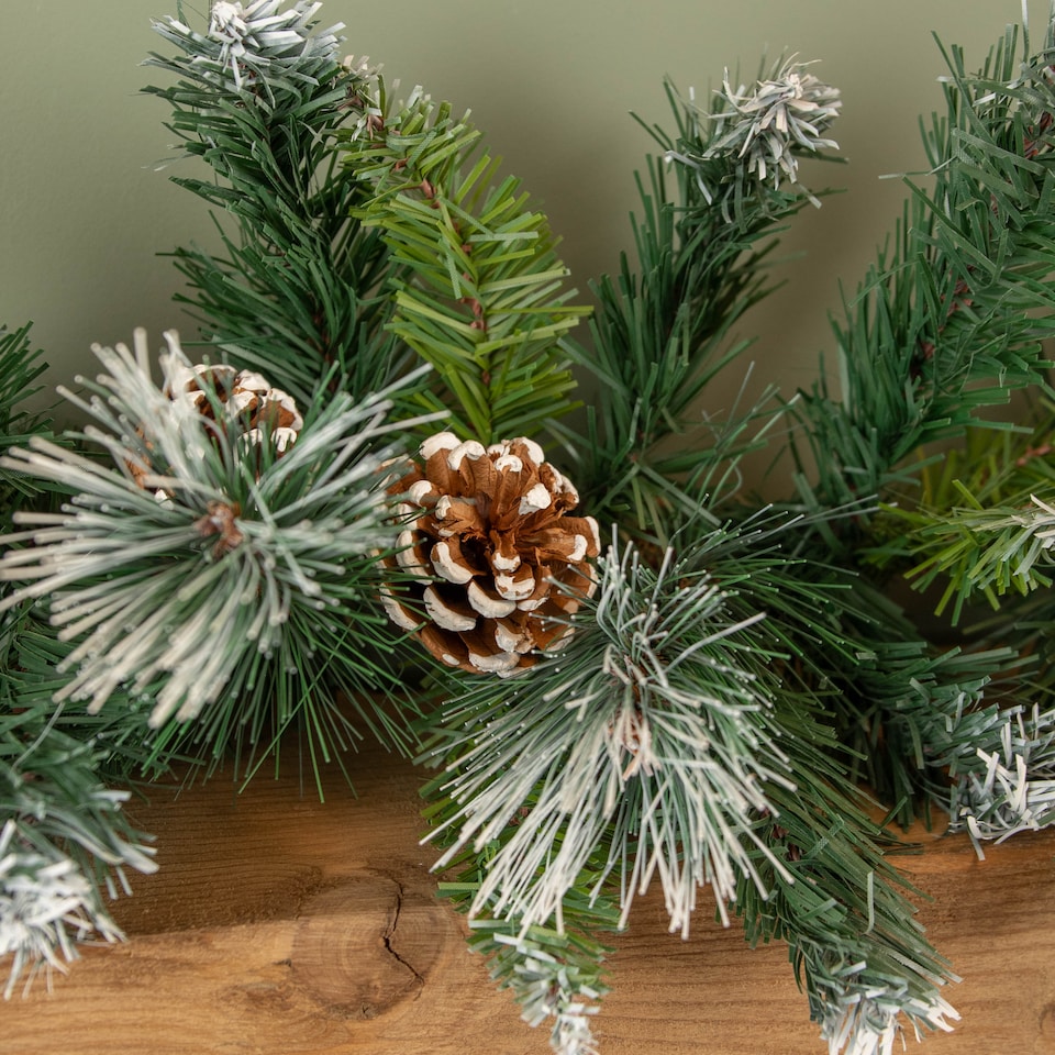 image 1 of 270cm x 25cm Frosted Glacier Christmas Garland with Pine Cones