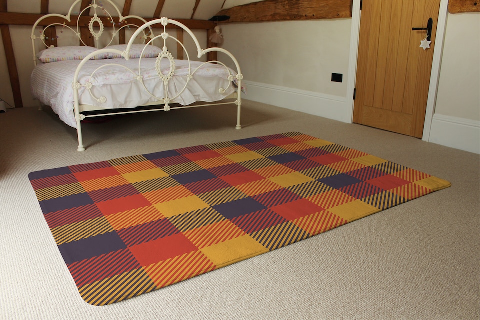 image 1 of Orange Check Pattern Rug | Multi