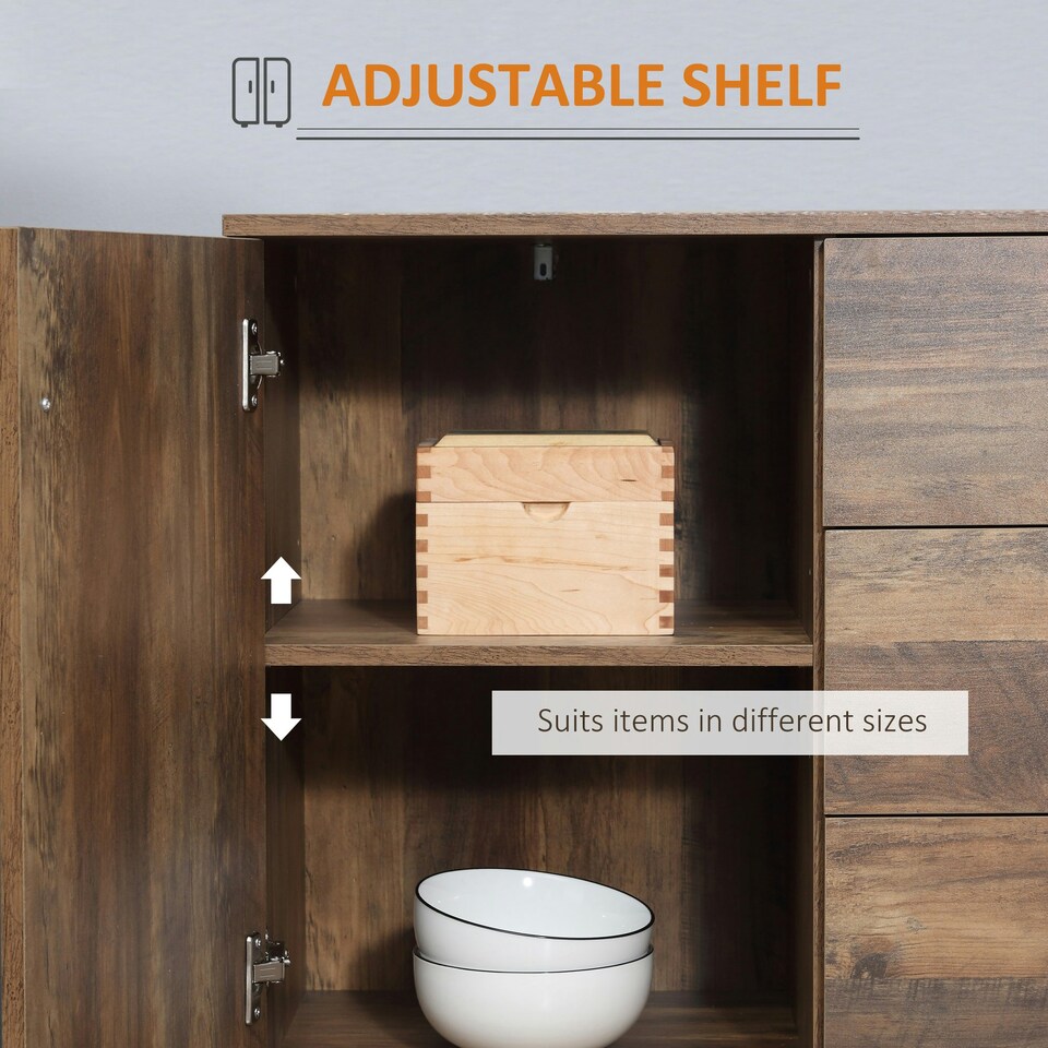 image 1 of HOMCOM Retro Sideboard, Storage Cabinet, Accent Cupboard Distressed Brown | Brown | Black accents | 120 x 39.5 x 77 cm