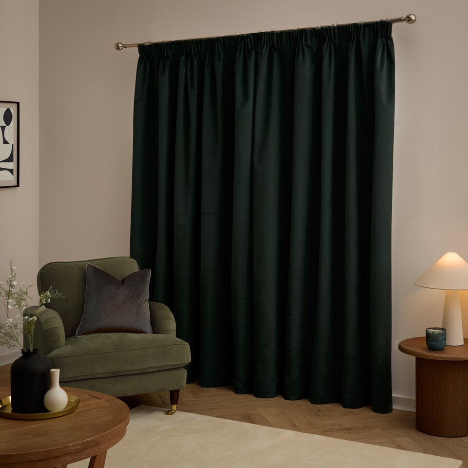 image 1 of furn. The Ultimate Velvet Blackout Pencil Pleat Curtain Pair, Black, (W)229x (D)137cm | Black | Black | One Size