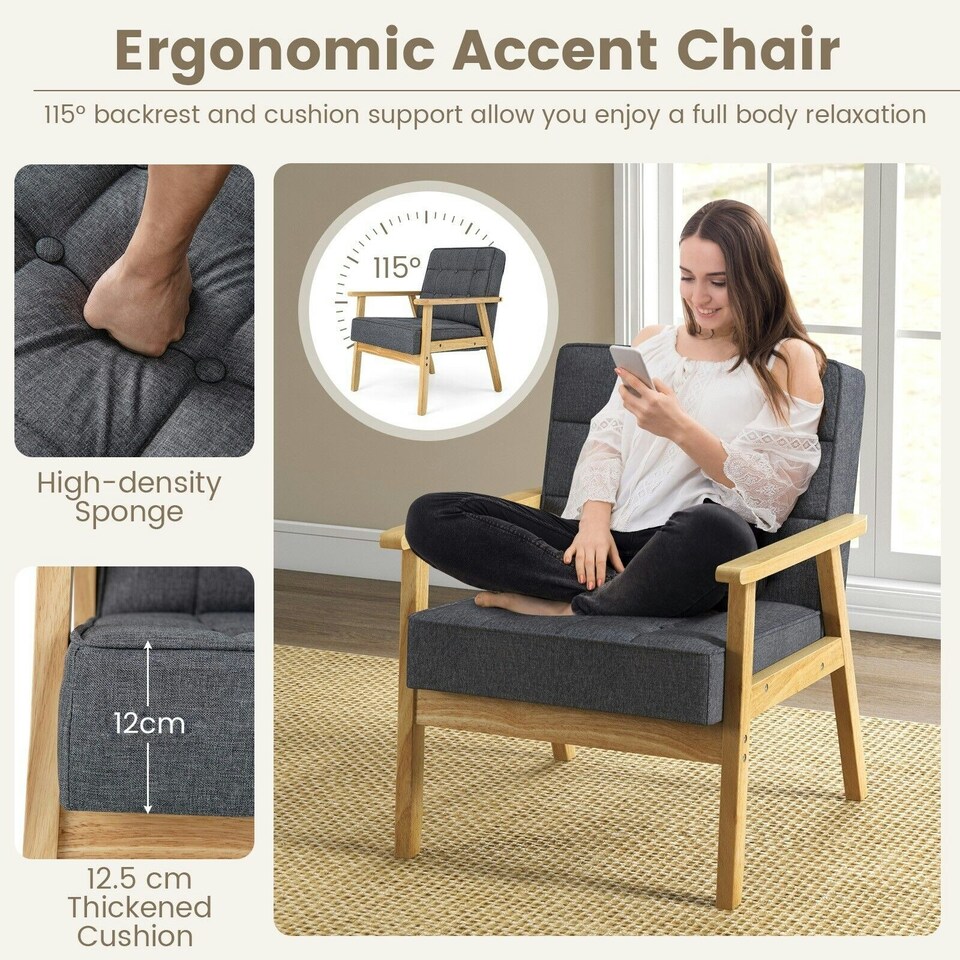 image 1 of COSTWAY Upholstered Accent Sofa Chair Armchair Grey Grey