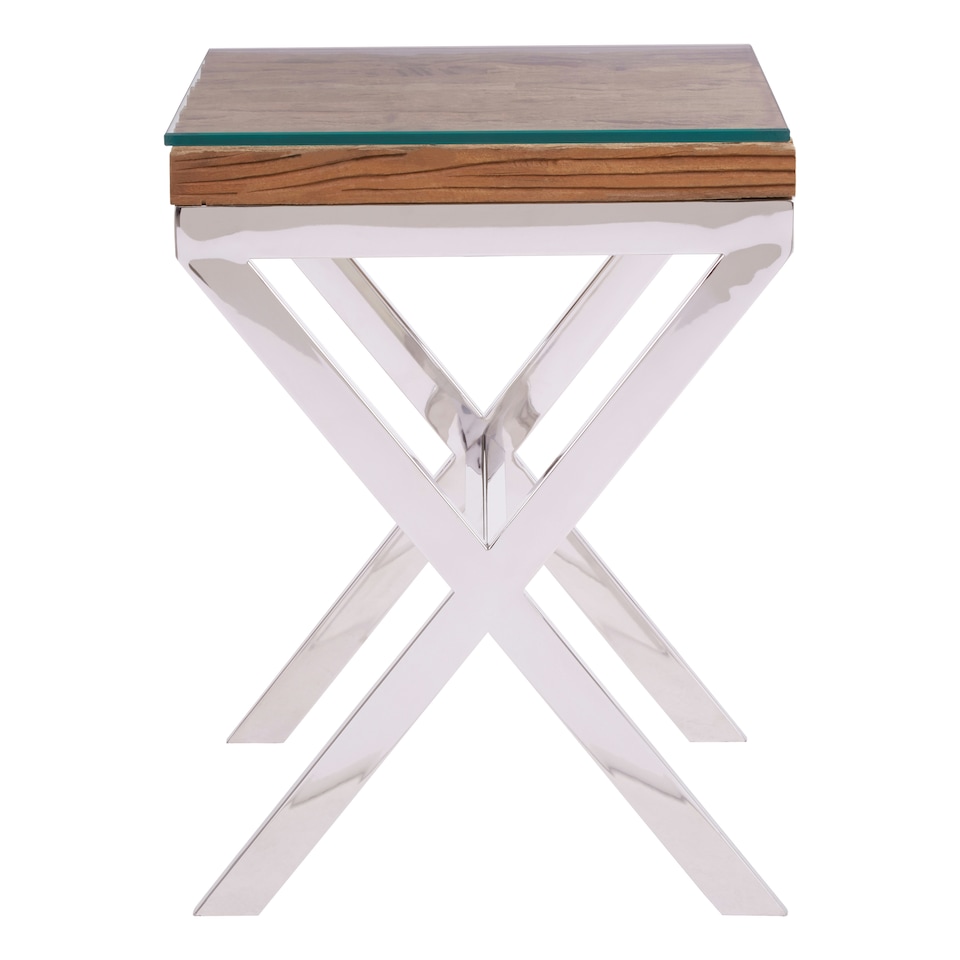 image 1 of Interiors by Premier Natural Top Side Table With Cross Base Brown