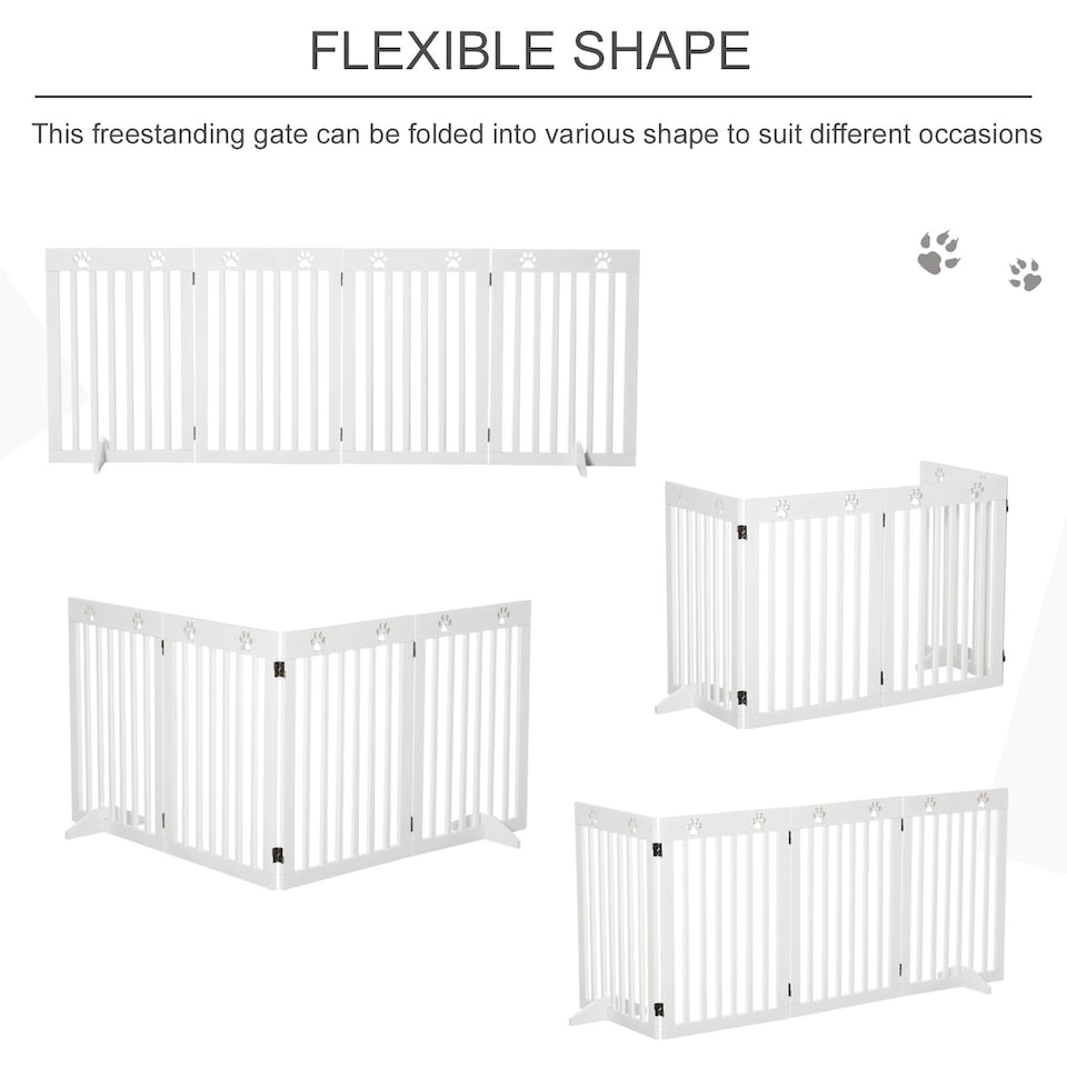 image 1 of PawHut Pet Gate Foldable Fence Freestanding Dog Barrier w/ Support Feet White