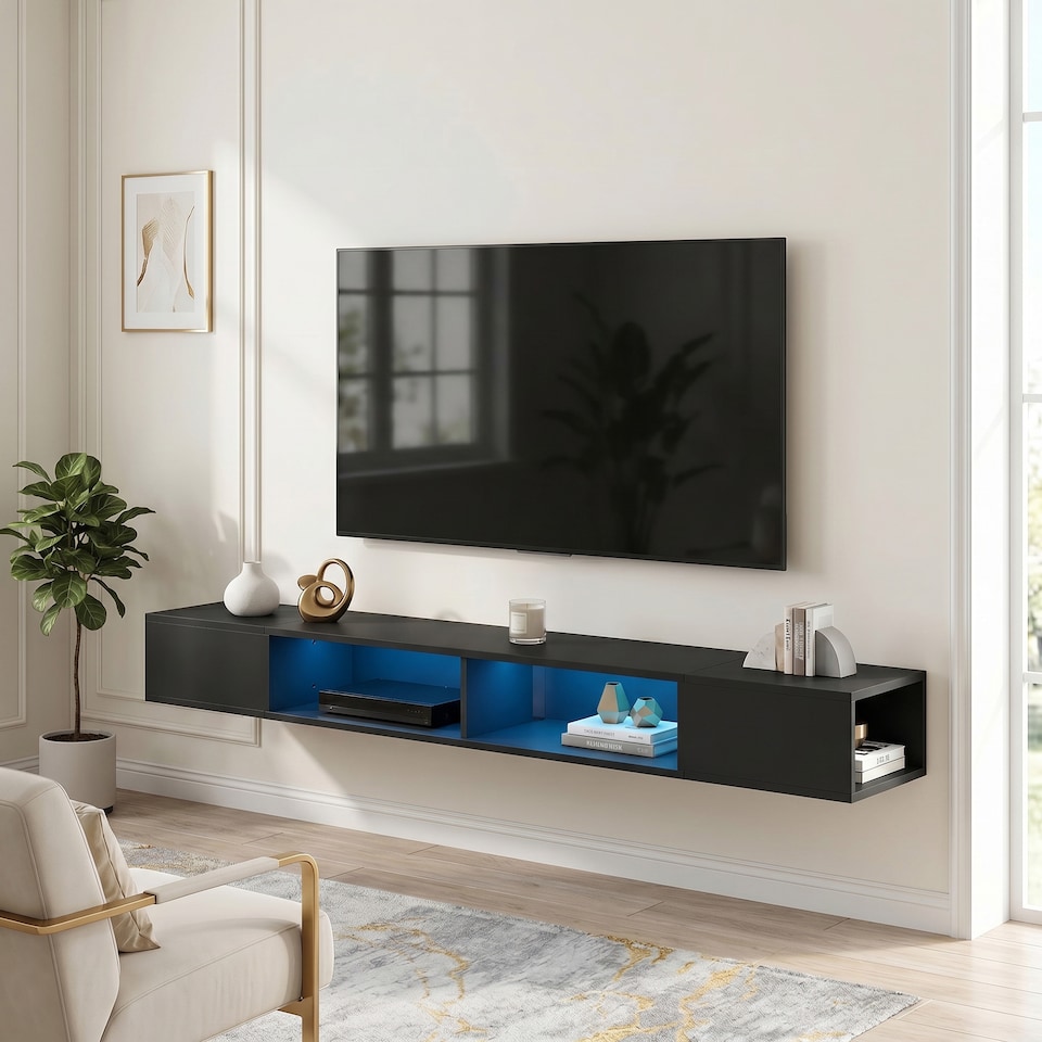 image 1 of HOMCOM TV Stand with RGB LED Lights for 75-Inch TV