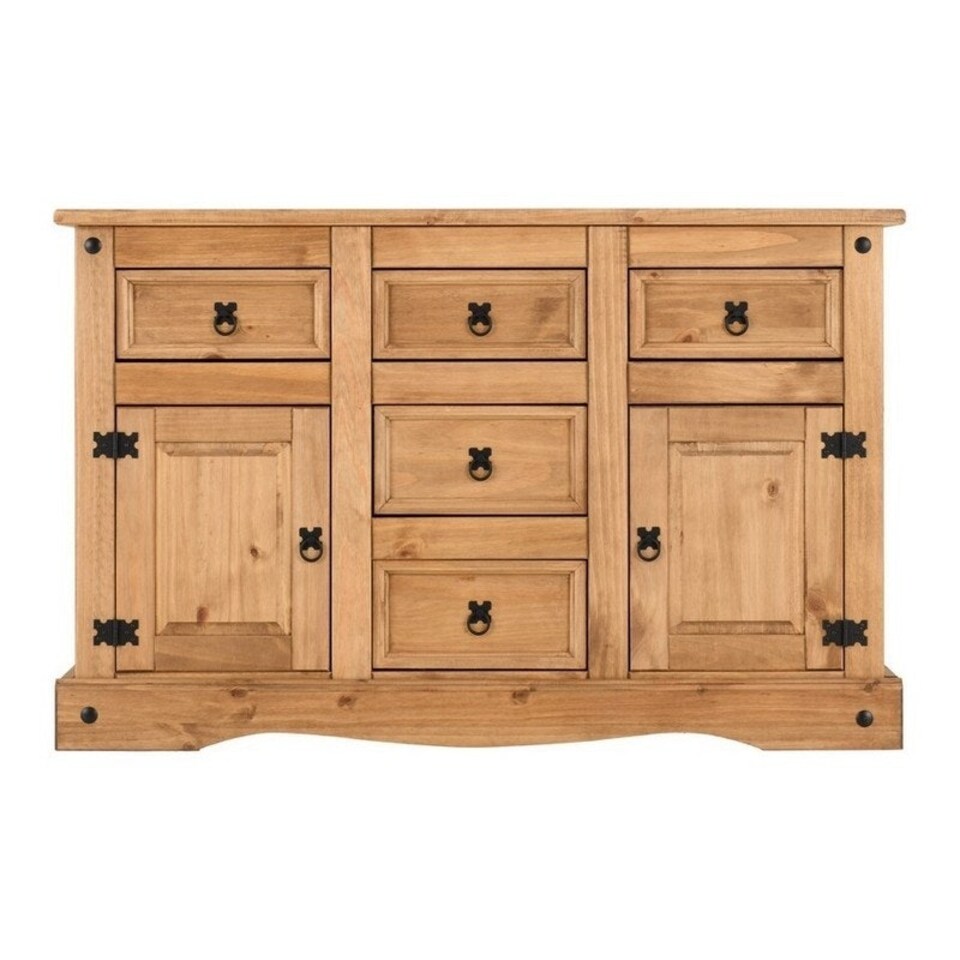 image 1 of Corona 2 Door 5 Drawer Sideboard - L44 x W132 x H84 cm - Distressed Waxed Pine Brown