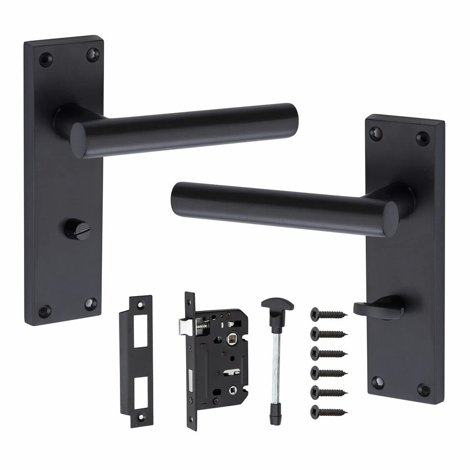 image 1 of Golden Grace Bathroom Set T-Bar Lever Backplate Door Handle Matt Black Finish - 150mm x 40mm Black