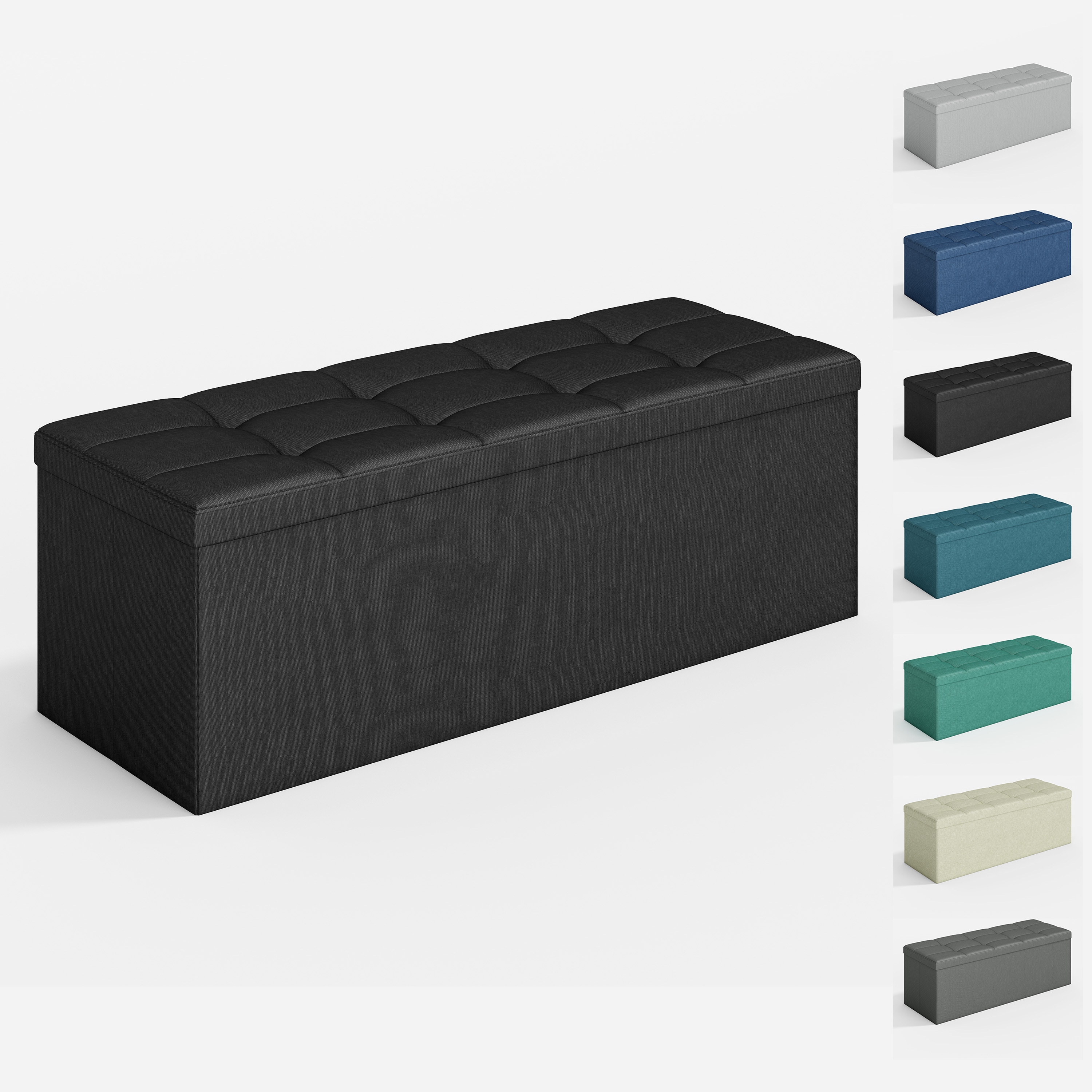 MCC Direct 110cm Large Rectangular Ottoman Foldable Storage Bench Upholstered in Black
