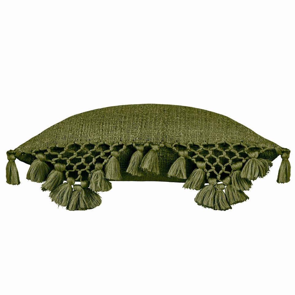 image 1 of Yard Anko Macramé Tassel Cushion, Khaki, 45 x 45cm