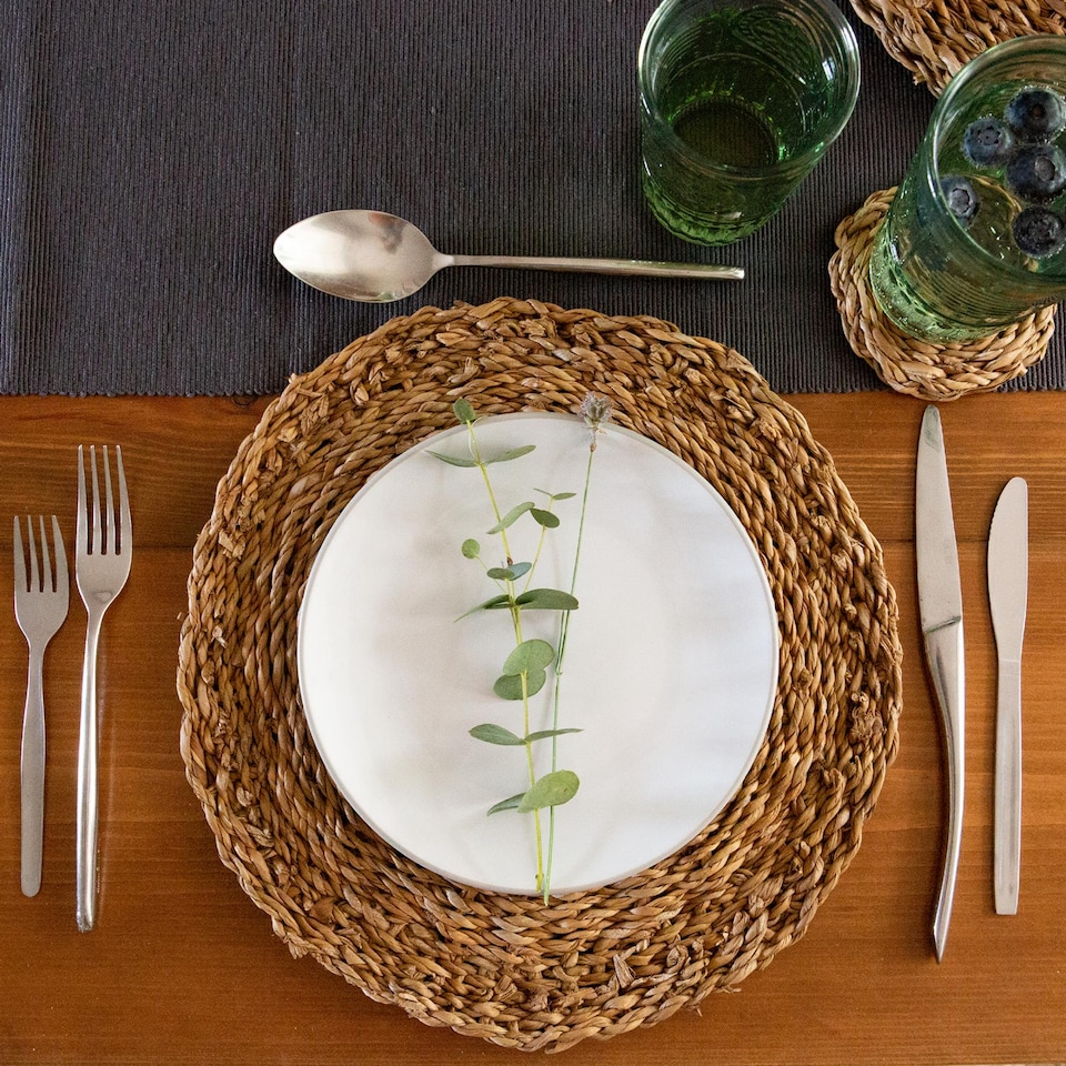 image 1 of Argon Tableware 12pc Round Placemats & Coasters Set - Woven Seagrass Kitchen Dining Table Mats Drinks Coaster Protector Mats | Brown | Brown | One Size | 12