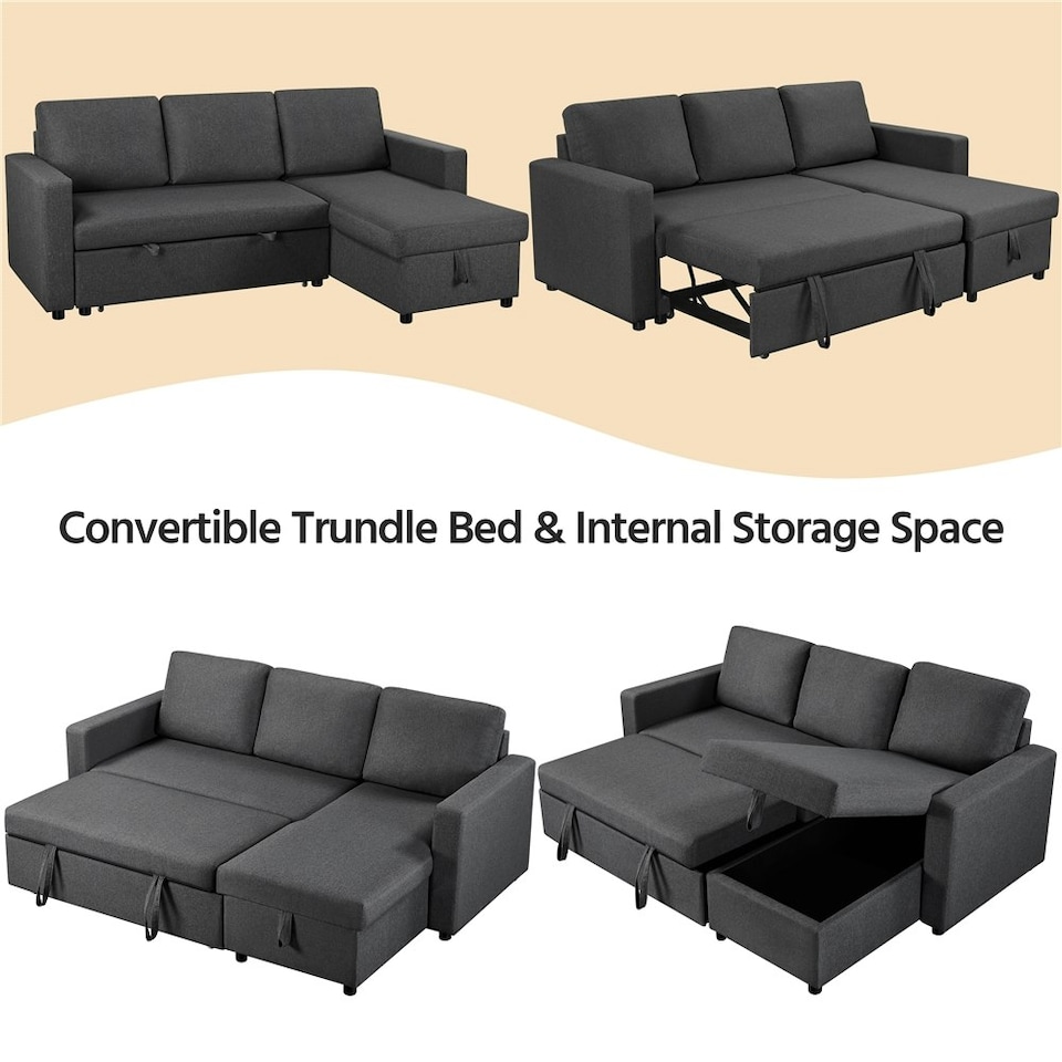 image 1 of Yaheetech Sectional Sofa with Chaise L-Shaped Sofa Bed and Pull Out Bed Storage