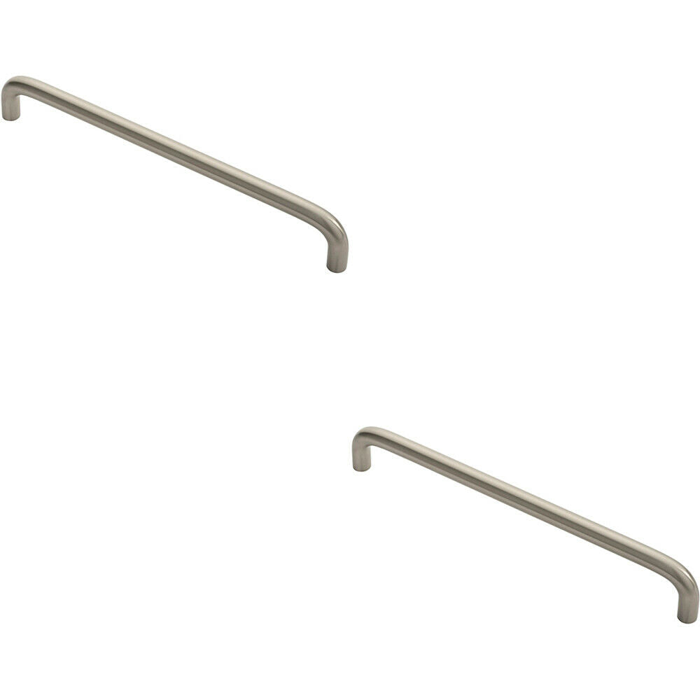 Loops 2x Round D Bar Cabinet Pull Handle 202 x 10mm 192mm Fixing Centres Satin Nickel in Metallics
