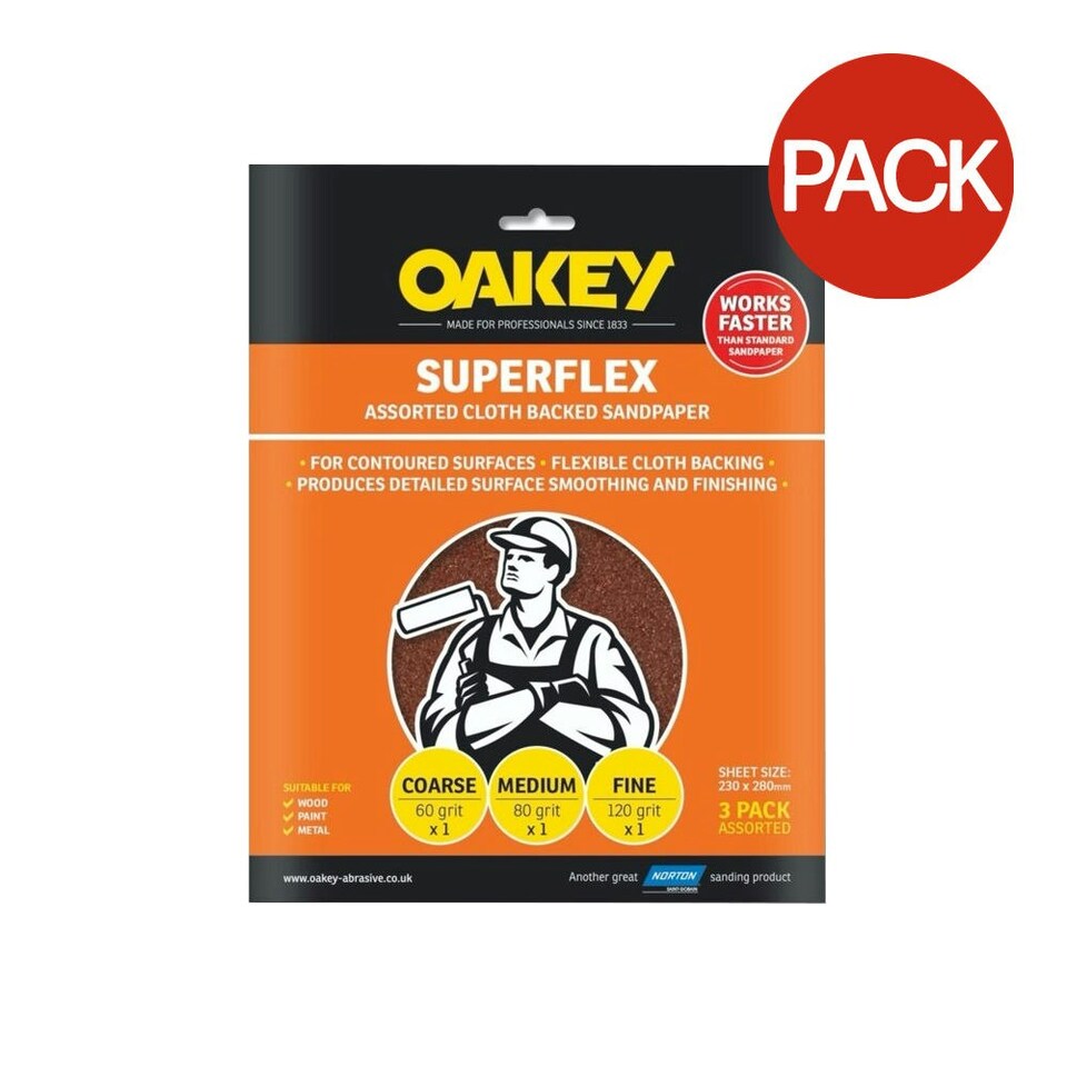Norton Oakey Superflex Abrasive Sheets (Pack Of 3) - May Vary - Pack Of 3