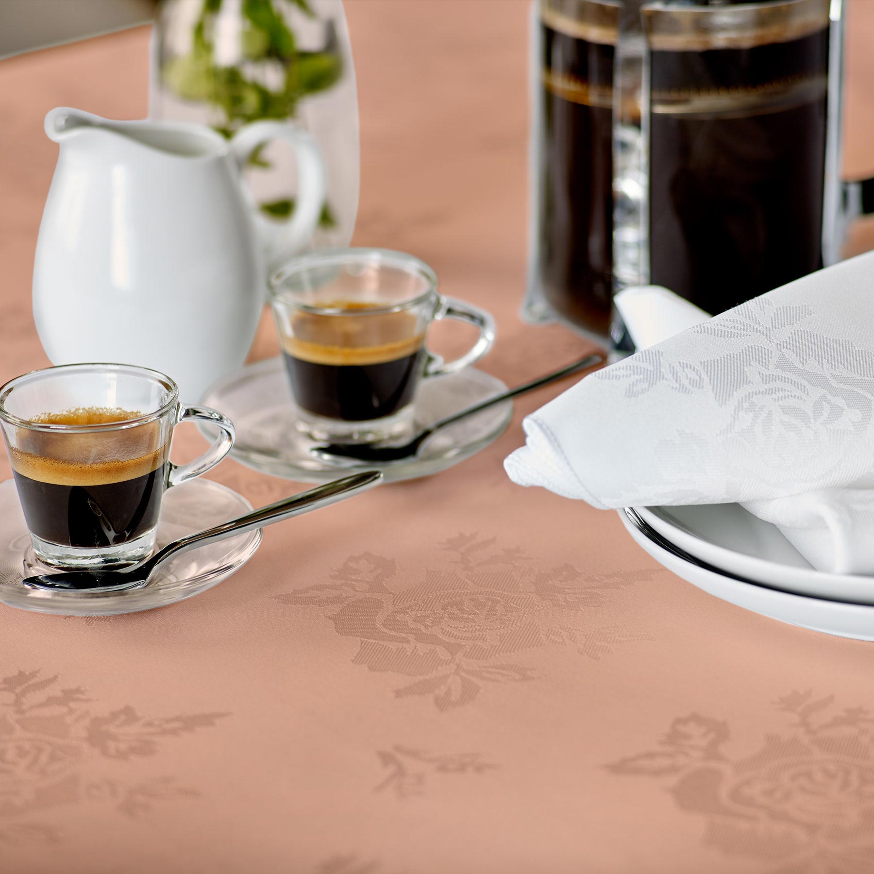 Vision Polyester Rose Design Tablecloth in Peach | Size: 137 cm x 137 cm