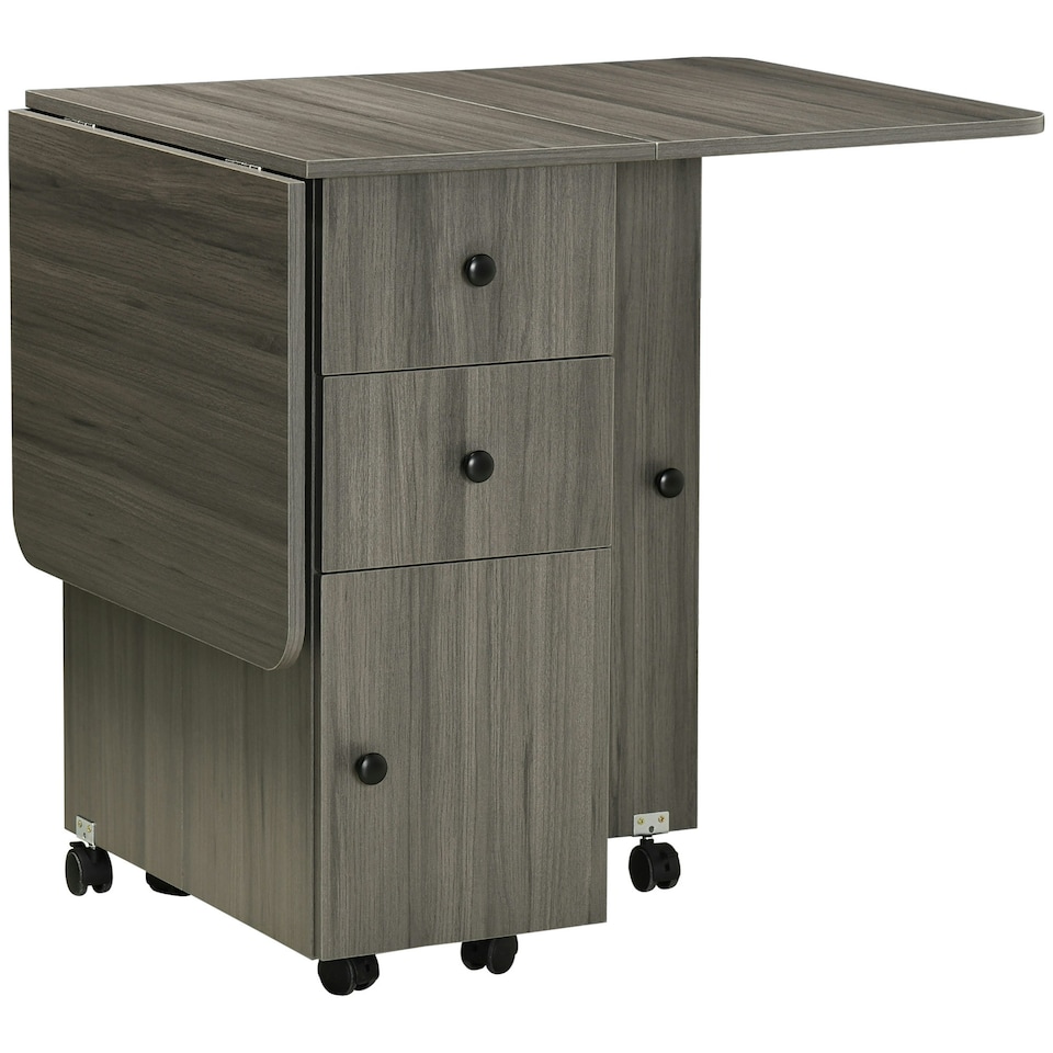 image 1 of HOMCOM Folding Dining Table, Drop Leaf Table With Storage Drawers Grey