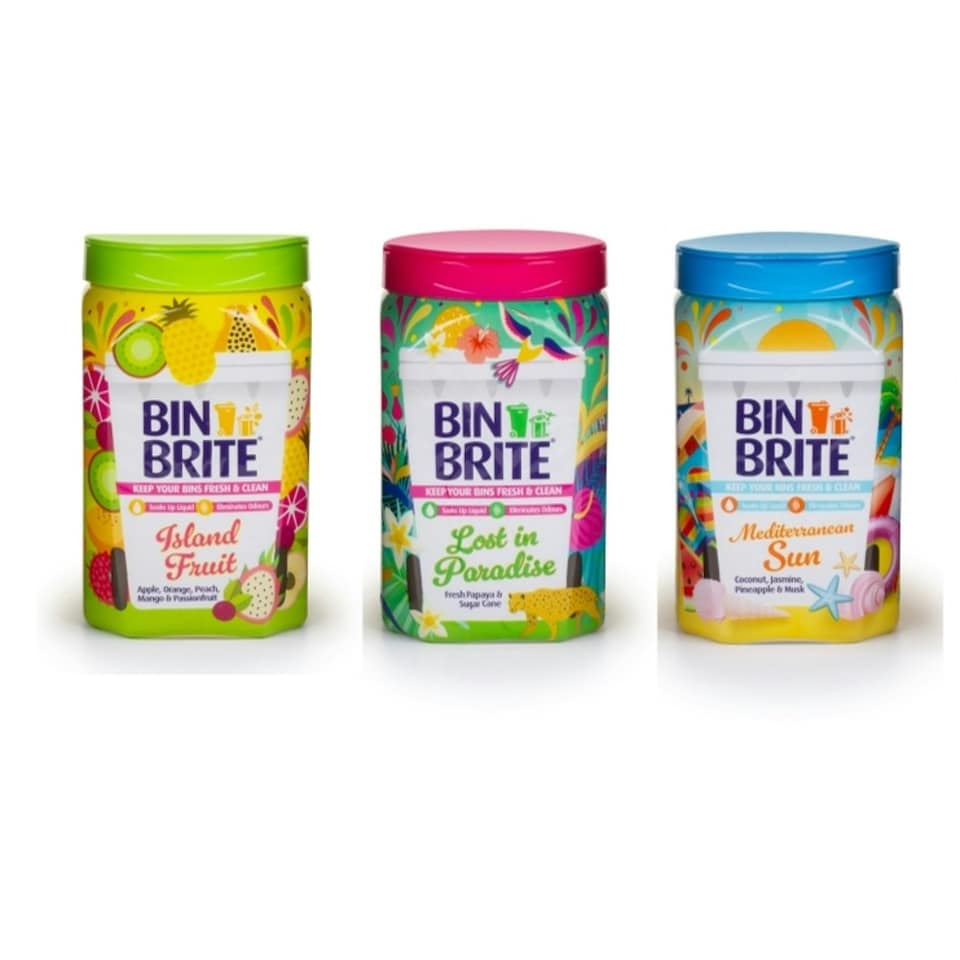 Set of 3 Bin Odour Neutraliser - 500g Each Scented Indoor Outdoor Dustbin