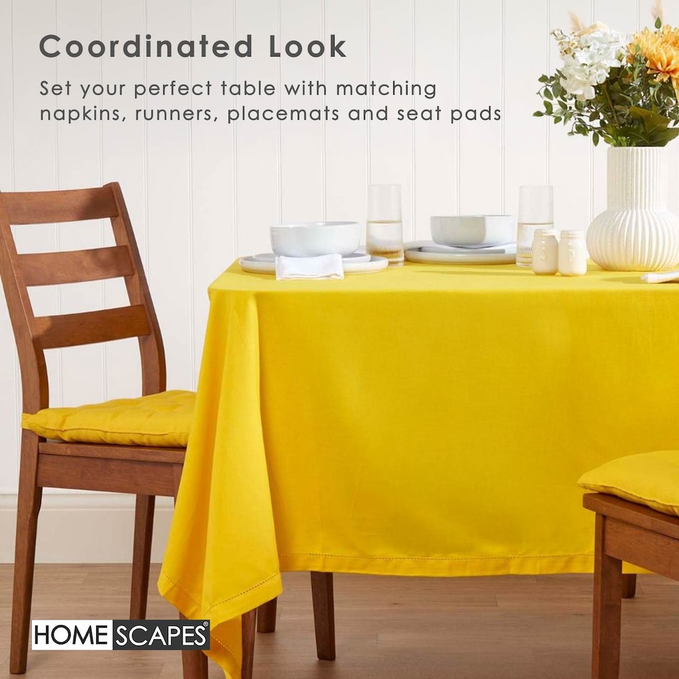 image 1 of Homescapes Yellow Tablecloth - 137 x 228 cm | Yellow | 137cm x 228cm (54" x 90")