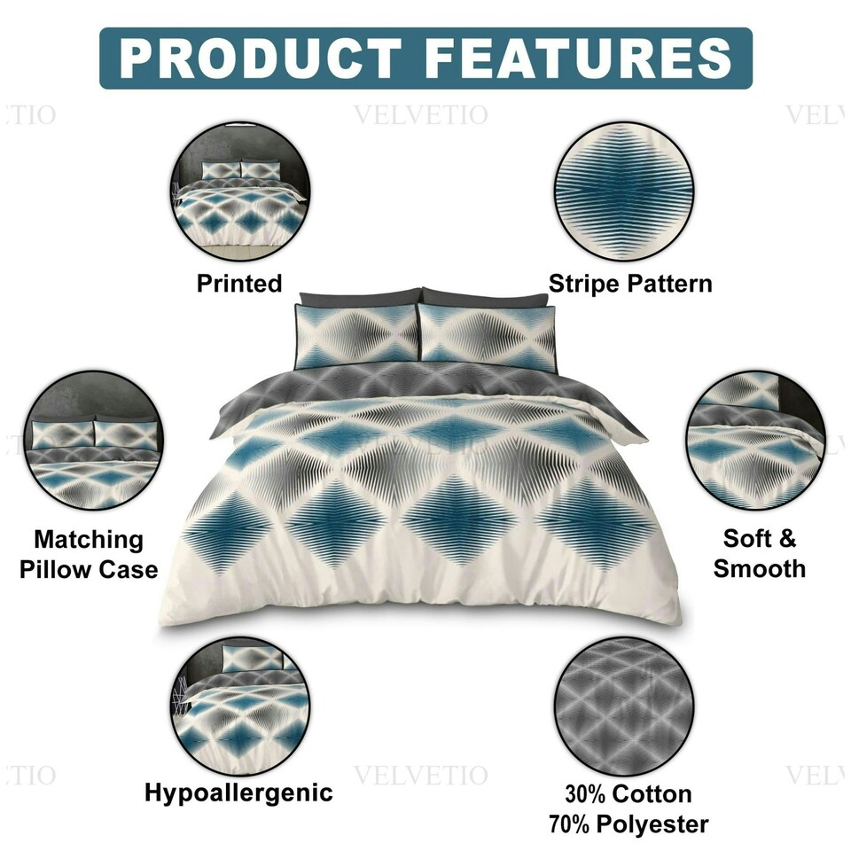 image 1 of VELVETIO Rama Complete Duvet Cover Set with Fitted Sheet Soft Printed Bedding Bedset Multi | Single
