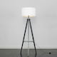 image 1 of ValueLights Morrigan White Shade Grey Wood Tripod Floor Lamp & Bulb | White