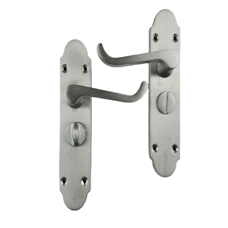 image 1 of Golden Grace Epsom Design Victorian Style Bathroom Door Handles in Satin Brushed Chrome, Internal Pack with Hinges & Latches, Privacy Set - 168mm x 40mm | Grey | 1 Set