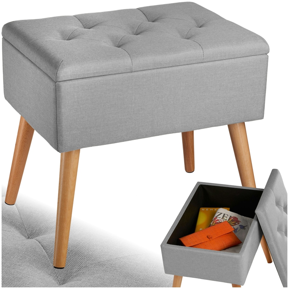 image 1 of Bench Ranya upholstered linen look with storage space - 300kg capacity Grey | Light Grey