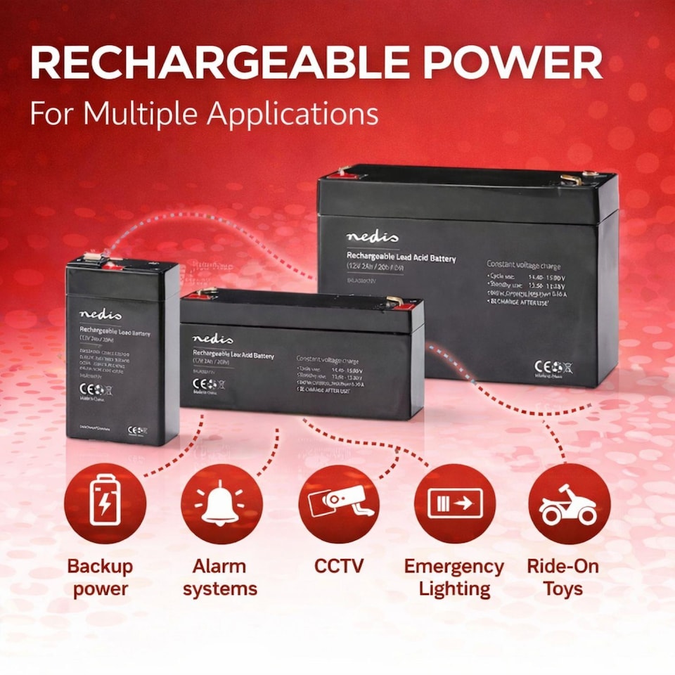 image 1 of Nedis Lead-Acid Battery Rechargeable 6v 6 Volt 10.0h 10000mAh Sealed 151 mm x 50 mm x 95 mm