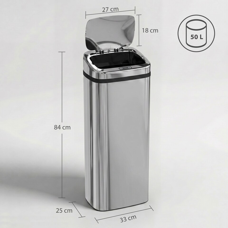 image 1 of HOMCOM 50L Infrared Automatic Motion Sensor Dustbin Stainless Steel Trash Can