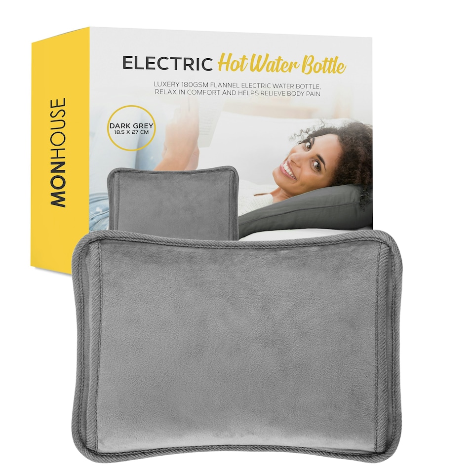 image 1 of MONHOUSE Rechargeable Electric Hot Water Bottle Grey - Bed Hand Warmer Massaging Heat Pad Cozy - Soft & Cosy Heated Water Bag Warm & Soft to Touch - No Refill