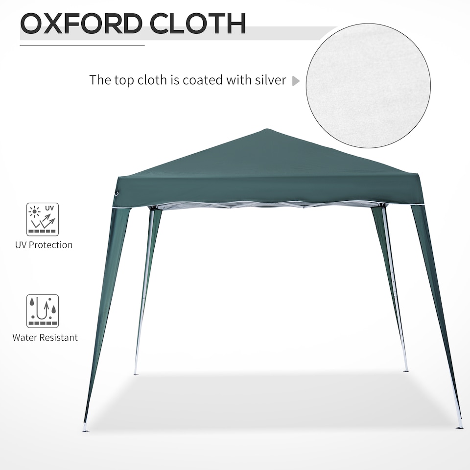 image 1 of Outsunny 3 M x 3 M Base 2.5 M x 2.5 M Top Pop Up Gazebo, 2 Person Setup Instant with Carry Bag, Height Adjustable Slant Leg Party Tent Instant Event Shelter for Garden, Patio | Green