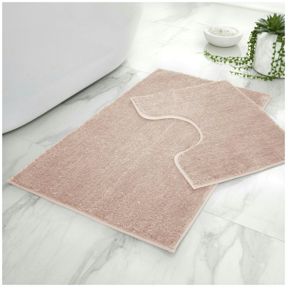 image 1 of VELVETIO Shiny Sparkling Bath Set Anti Slip Pedestal Mat Bathroom Rugs Pink