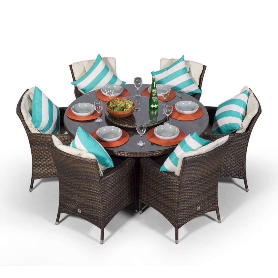 image 1 of Savannah Round 6 Seater Rattan Patio Dining Set | Brown | Brown