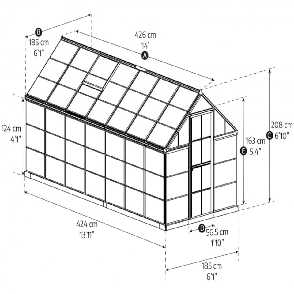 image 1 of Greenhouse Harmony 6 x 14 - Polycarbonate - L426 x W185 x H208 cm - Green