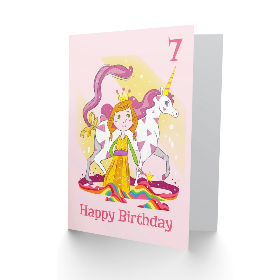 image 1 of Unicorn Princess Magic Age 7 Year Old Child Kids 7th Birthday Card