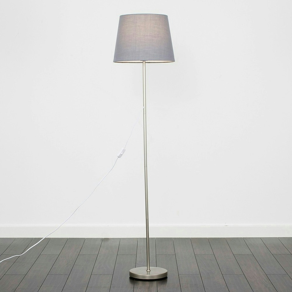 image 1 of ValueLights Pair of Charlie Chrome Table Lamp Grey Shade Grey