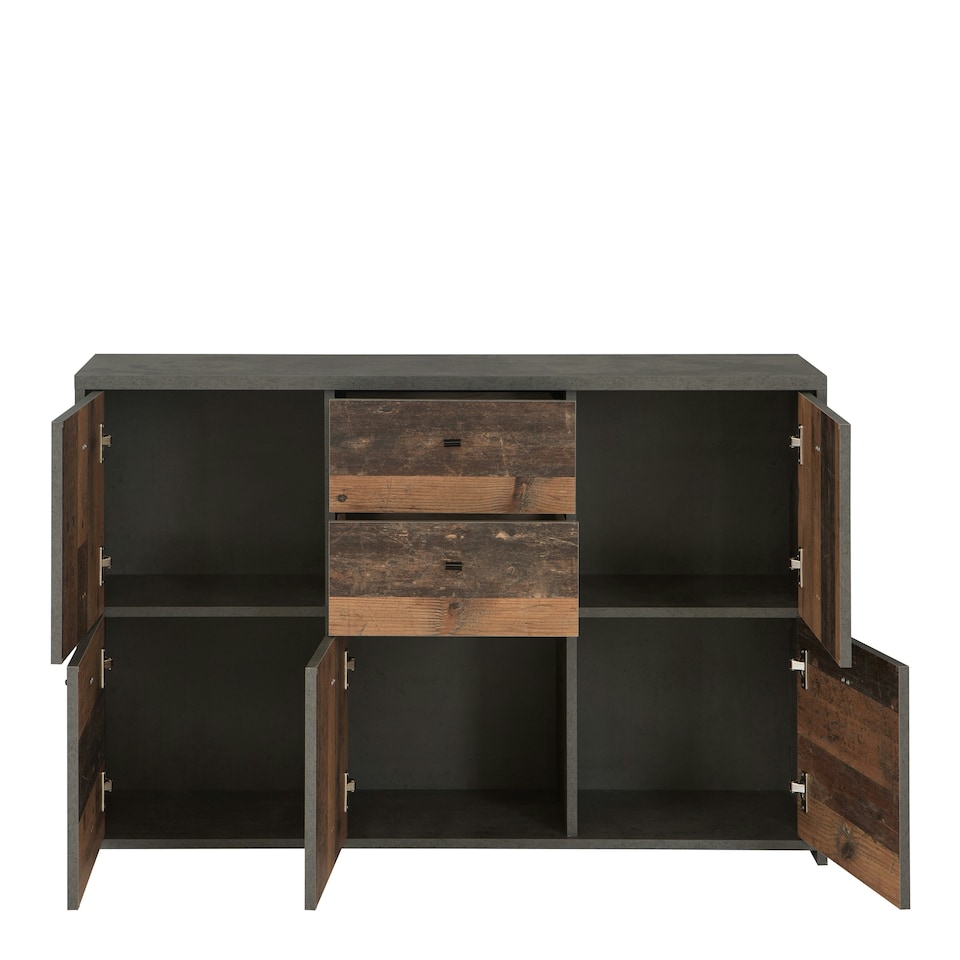 image 1 of Best Chest Storage Cabinet with 2 Drawers and 5 Doors in Concrete Optic Dark Grey/Old - Wood Vintage