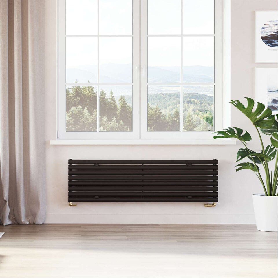 image 1 of Omeara Axis - Black Horizontal Radiator H464mm x W1600mm Single Panel