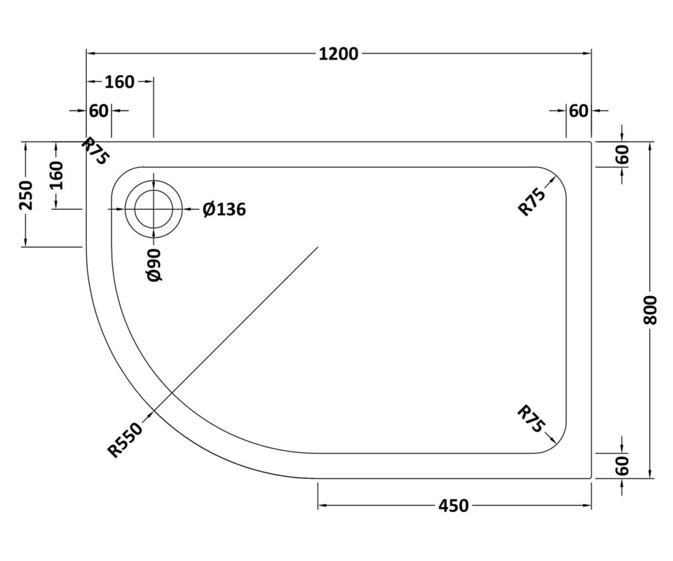 image 1 of Balterley Quadrant Stone Slip Resistant Shower Tray with Corner Waste Position (Left) - Balterley | White | White