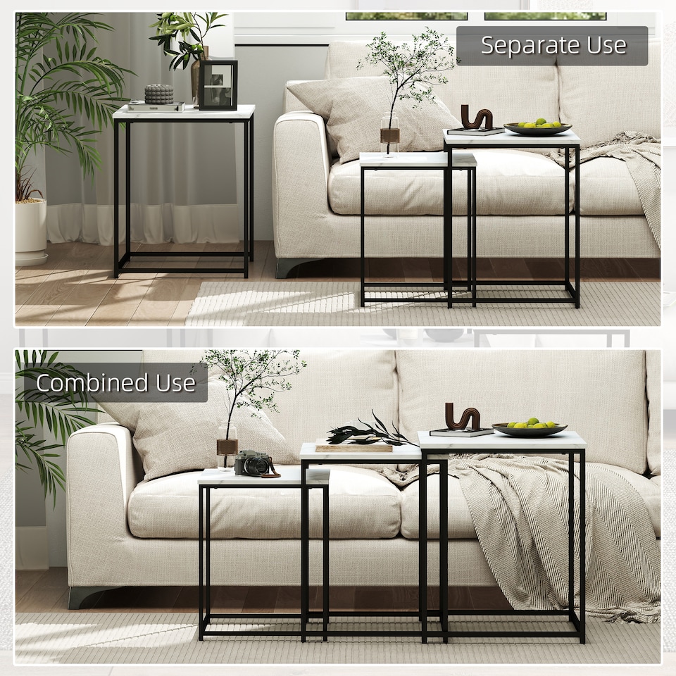 image 1 of HOMCOM Nesting Coffee Tables Set of 3 Stacking Sofa Side Tables White